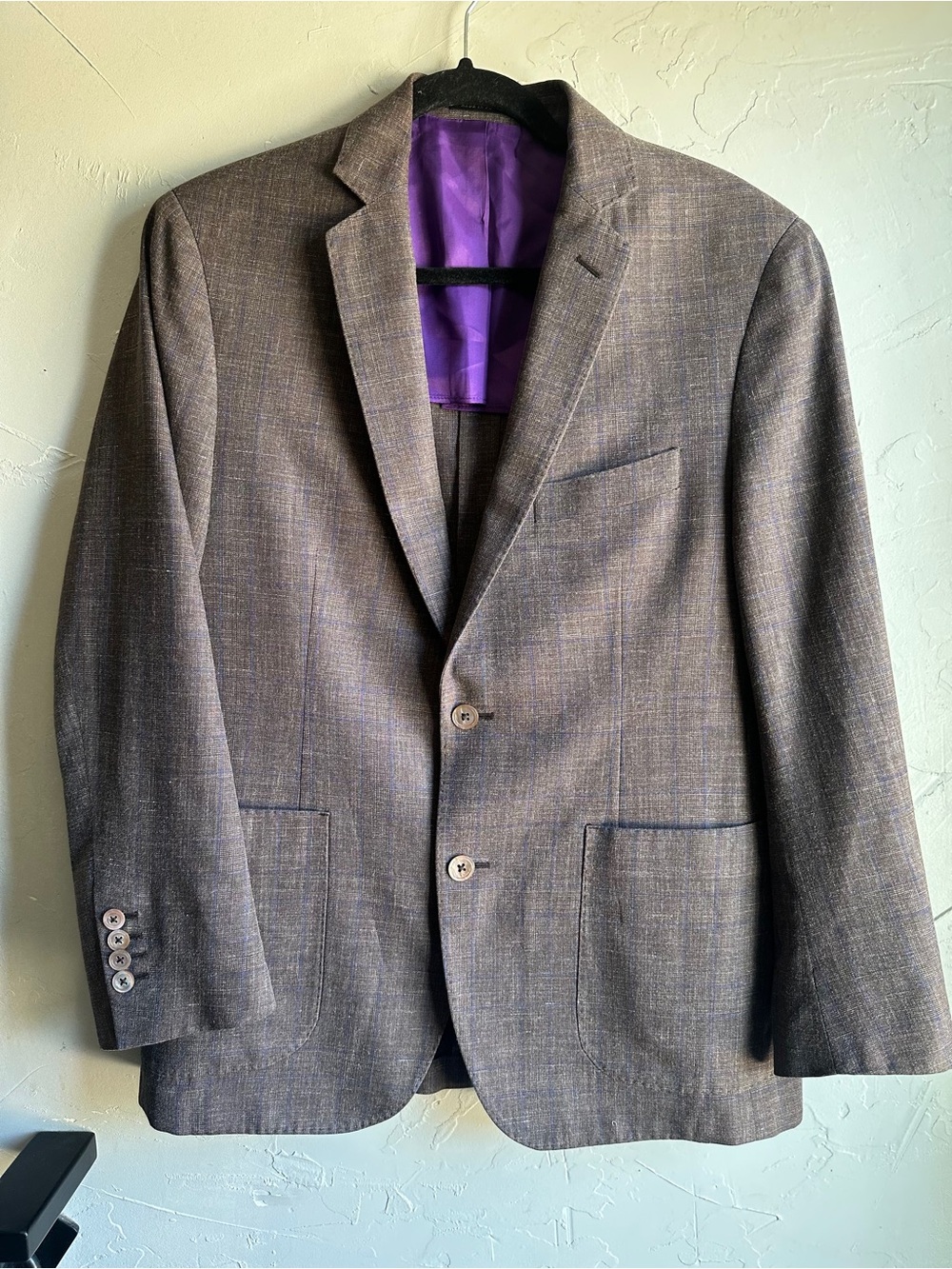 J. Hilburn Vitale Barberis Canonico Blazer‎ 41R Brown Windowpane Italian Wool